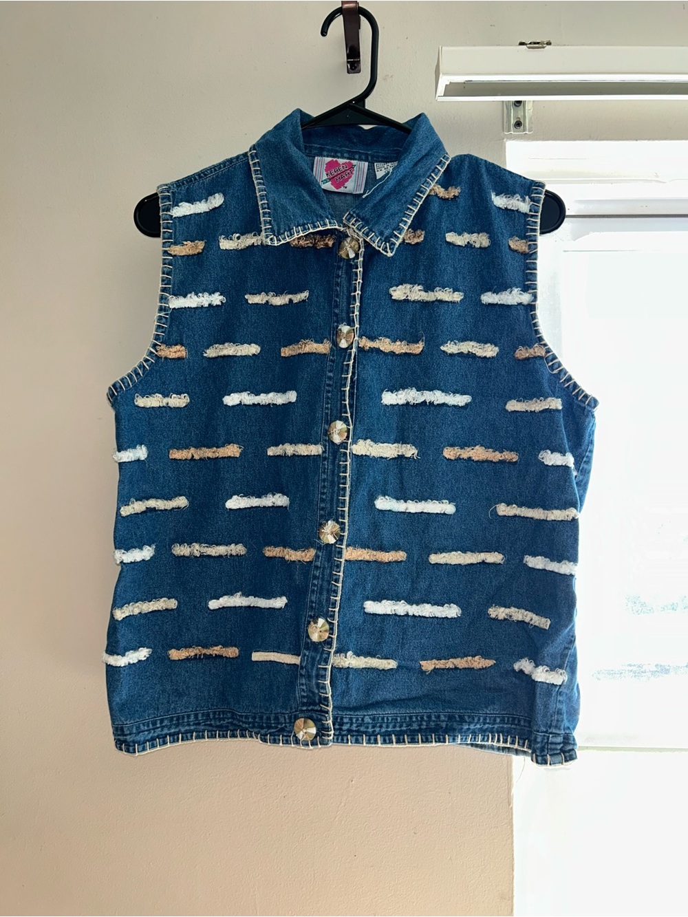 KEREN hart Blue Denim Vest with Cream Whipstitch